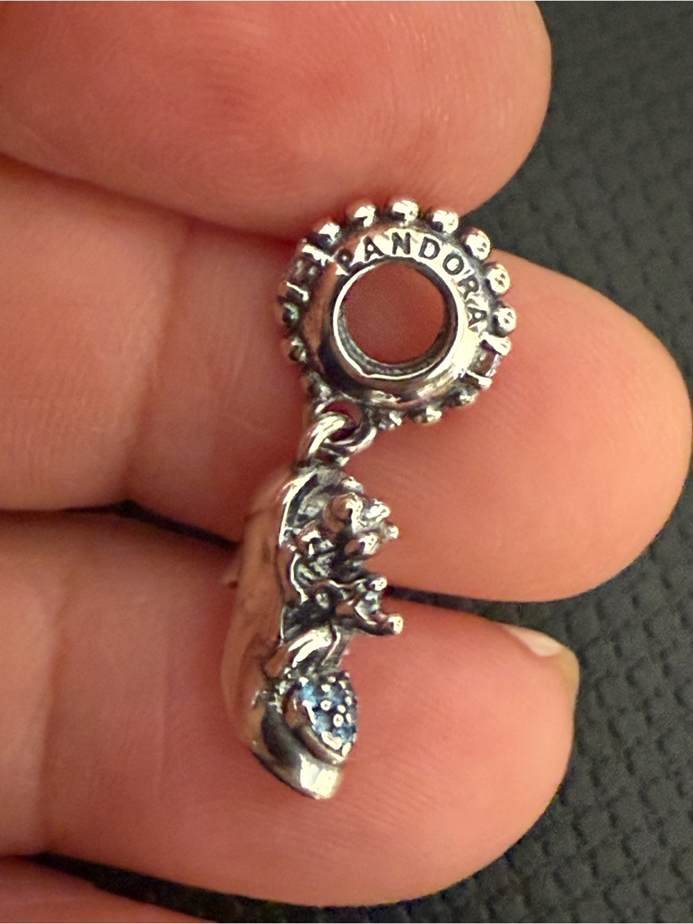 Pandora Silver Baby Shoe Dangle Charm with Blue Accent